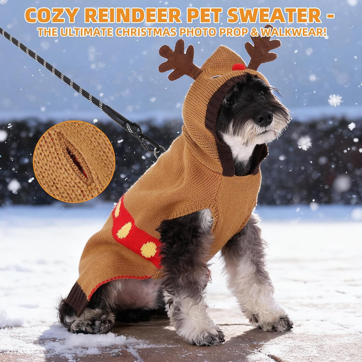 KOOLTAIL Christmas Dog Sweater,Cold Weather Cable Knitwear for Small Medium Large Dogs,Holiday Best Gift,Reindeer Style Thick Warm Winter Pet Clothes for Bulldog,Dachshund,Yorkie,L