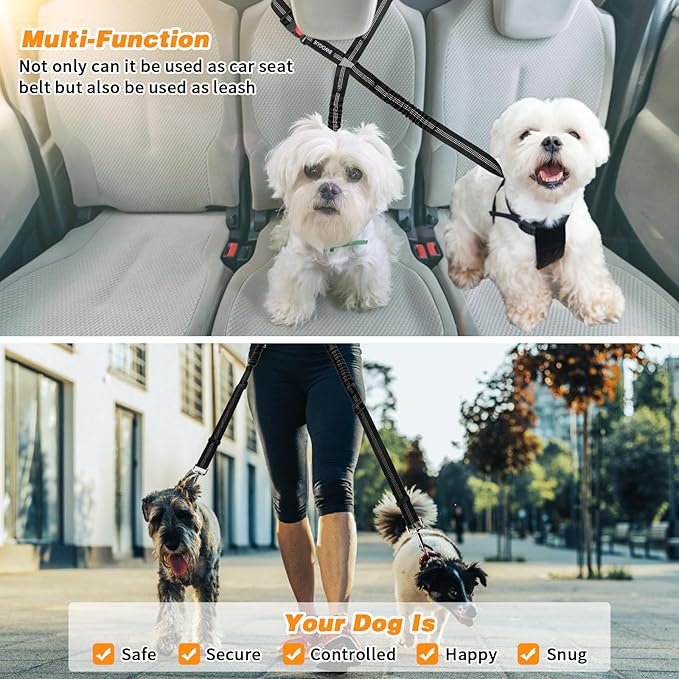 BWOGUE Double Dog Cat Seat Belts, Car Headrest Restraint Adjustable Travel Leash - Image 6
