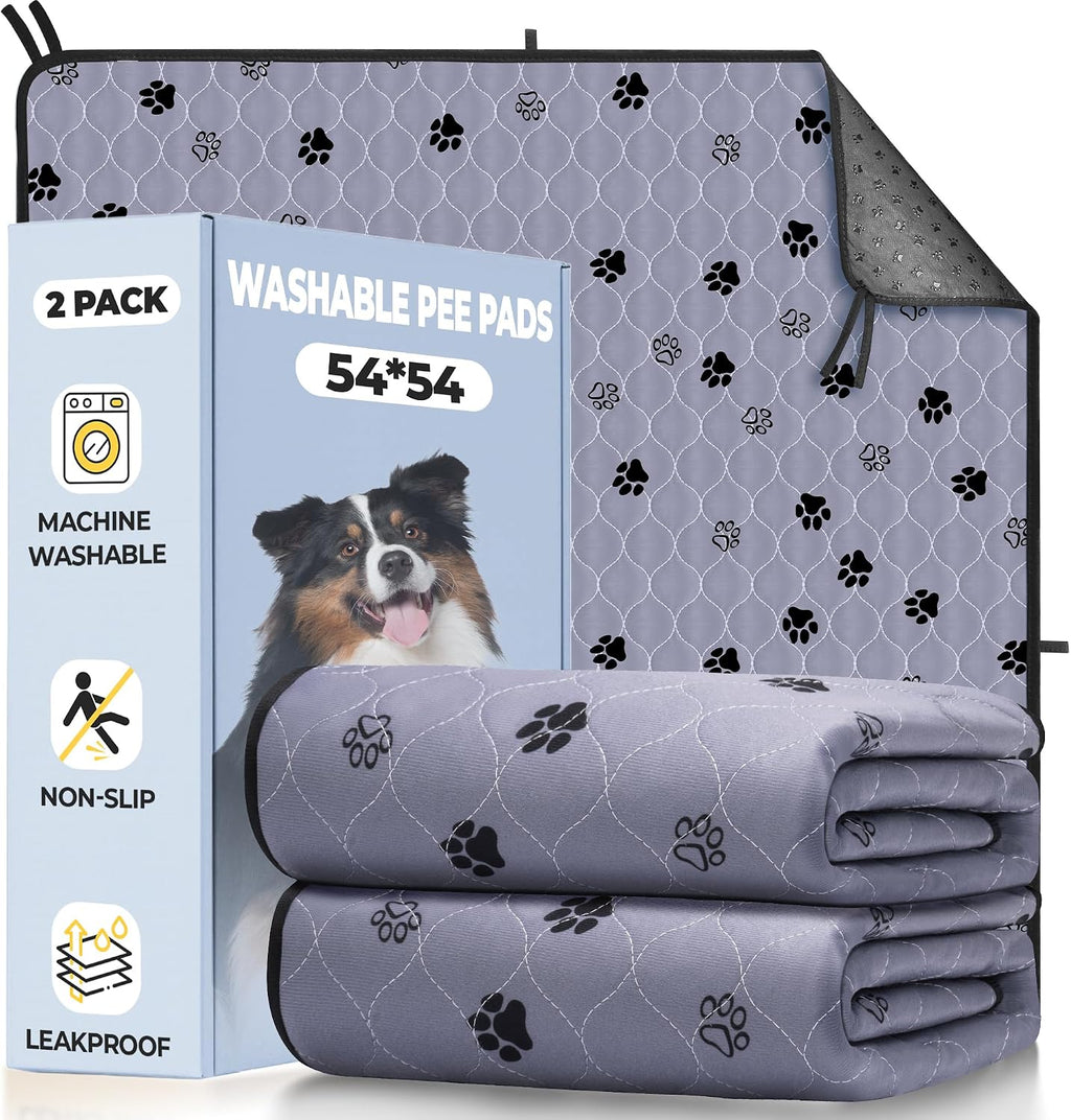 Fostanfly Washable Pee Pads for Dogs, Ultra-Absorbent, 54"x54"-2 Pack, Gray