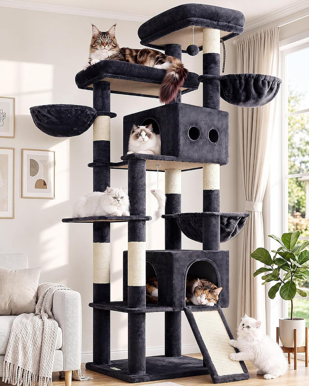 Globlazer 83in Extra Large Maine Coon Cat Tree, F83J, Dark Grey