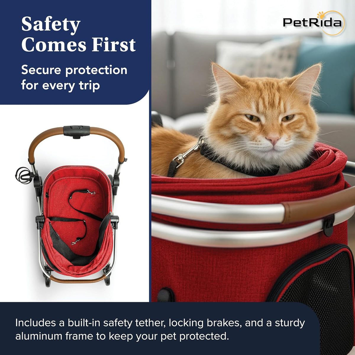Dog Stroller with Detachable Carrier for Small Dogs & Cats, Red