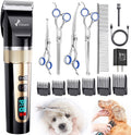 Gimars Cordless 4 Speed 7000rpm Dog Clippers with 6 in 1 4CR Stainless Steel Dog Grooming Scissors Kits, Low Noise 55db Rechargeable Pet Hair Thick Coat Trimmer Cat Shaver Clippers Kit for Cat Pet