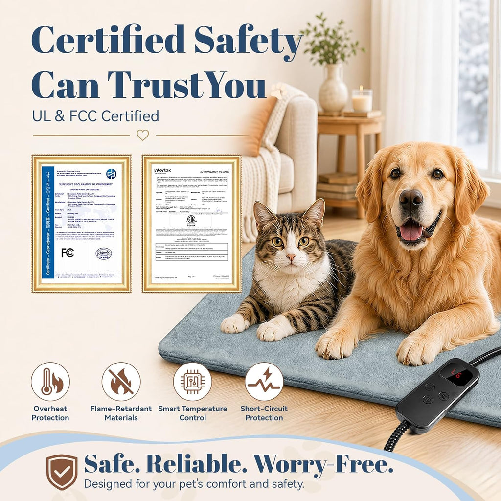 Verla Pet Heating Pad for Cats & Dogs with Timer, 6 Heat Levels