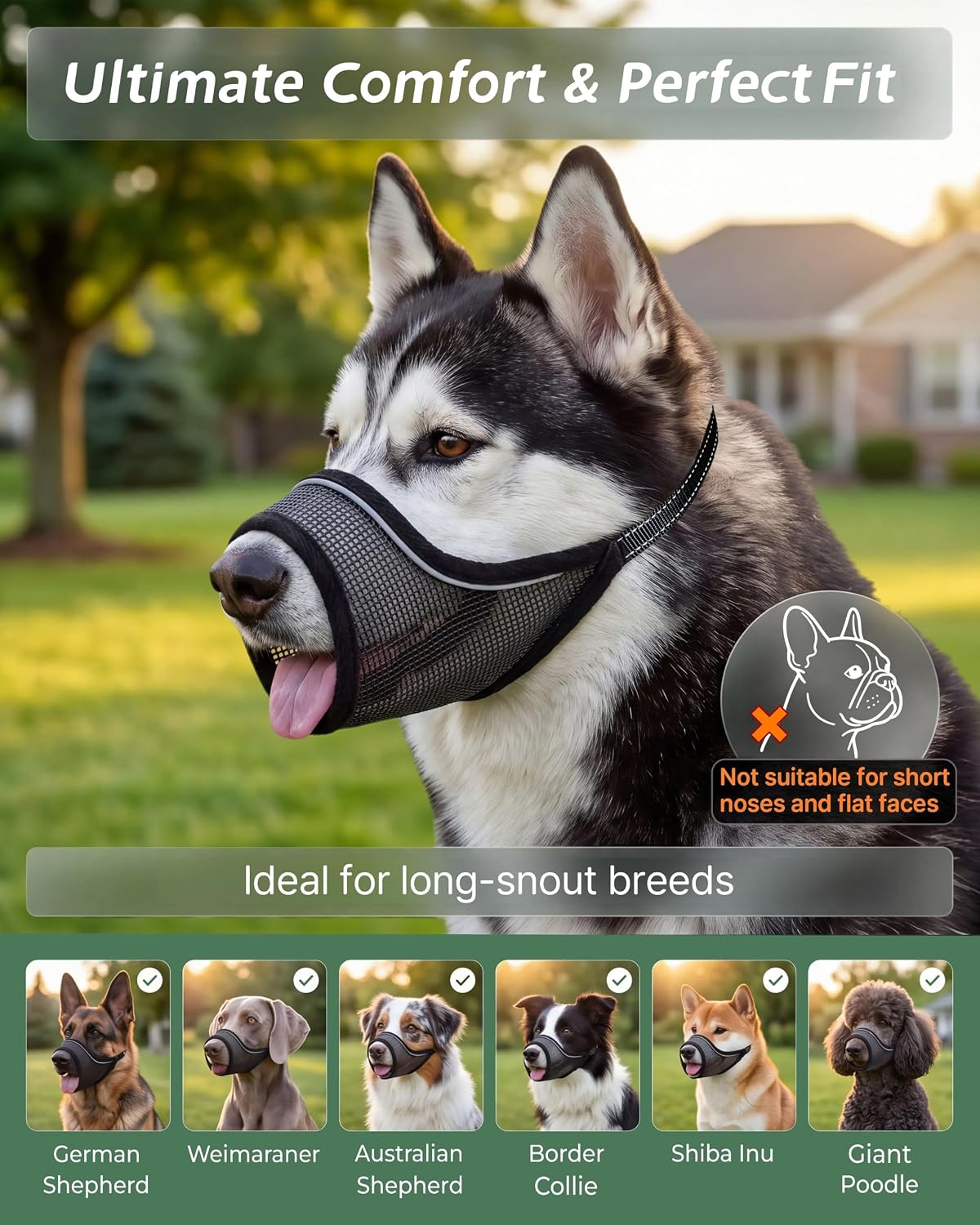 Dog Muzzle, Soft Mesh Muzzle for Large Medium Small Sized Dogs Anti Biting Barking German Shepherd Puppy Grooming Breathable Drinkable Adjustable Dog Mouth Guard(Black, XXXL)