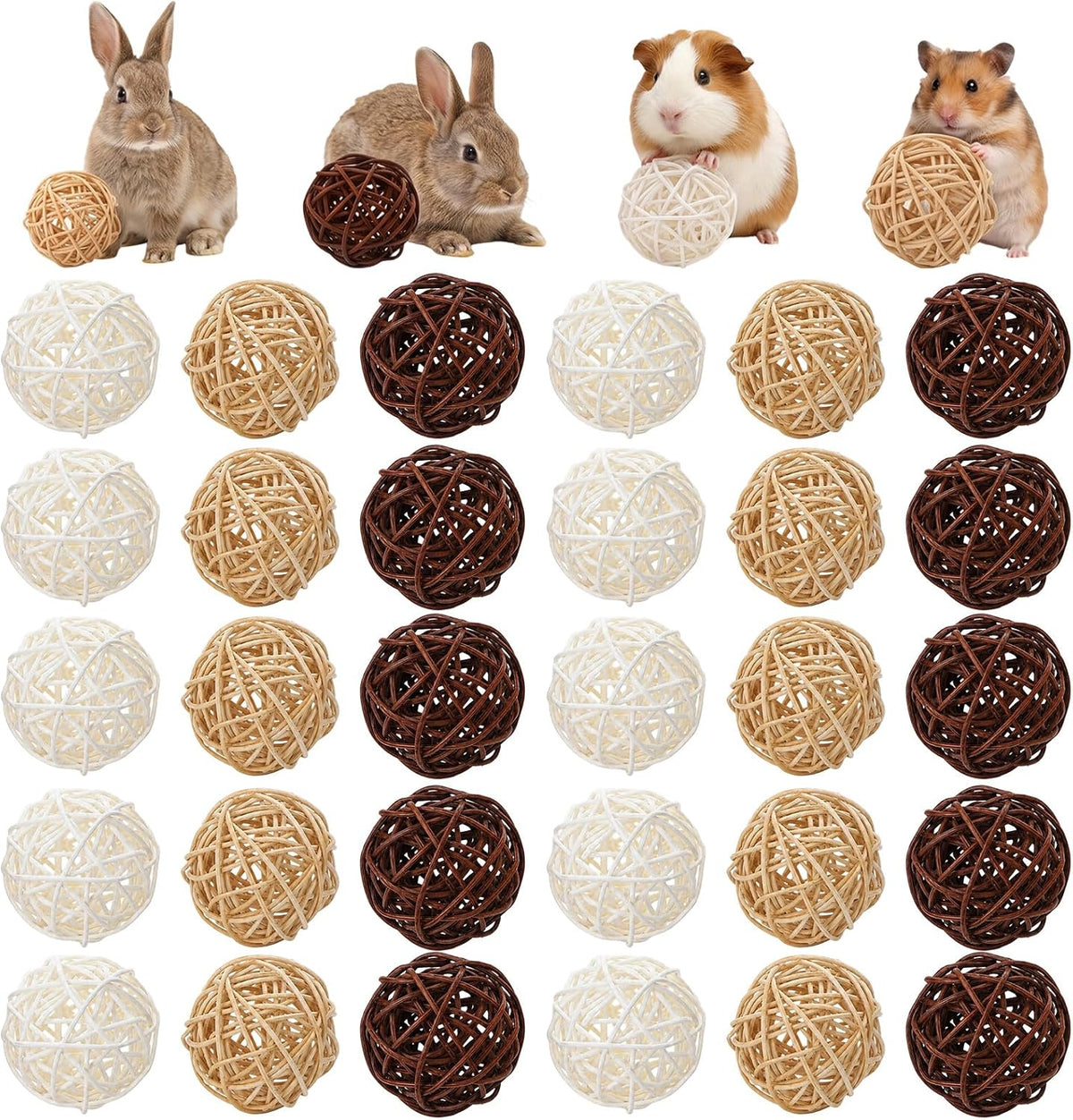 30pcs Bunny Chew Grass Balls, Willow Balls for Rabbits Guinea Pig Chew Toys
