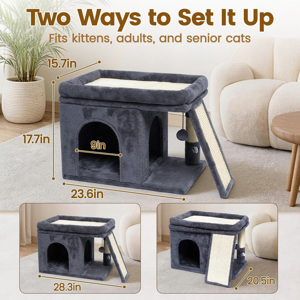 Cat Tree Tower with Scratching Post for Large Kitty, Dark Grey