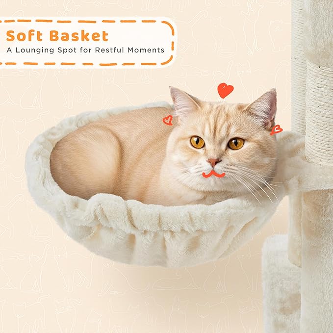 Yaheetech Cat Tree, 82.5in Large Tower w/Hammock, 2 Kitty-Ear Perches, 2 Cozy - Image 9
