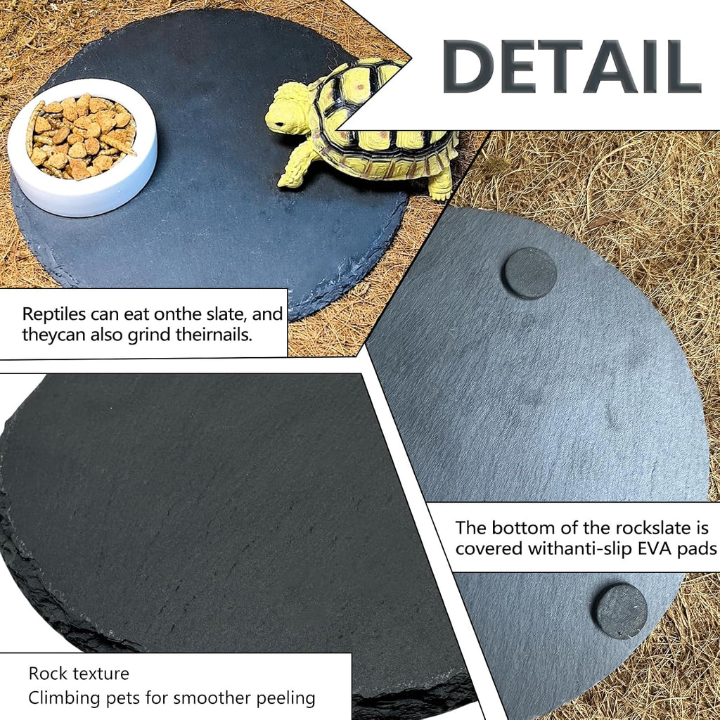 2Pcs Reptile Basking Platform 7.8in Rock Slate Plate Food Bowl for Tortoise