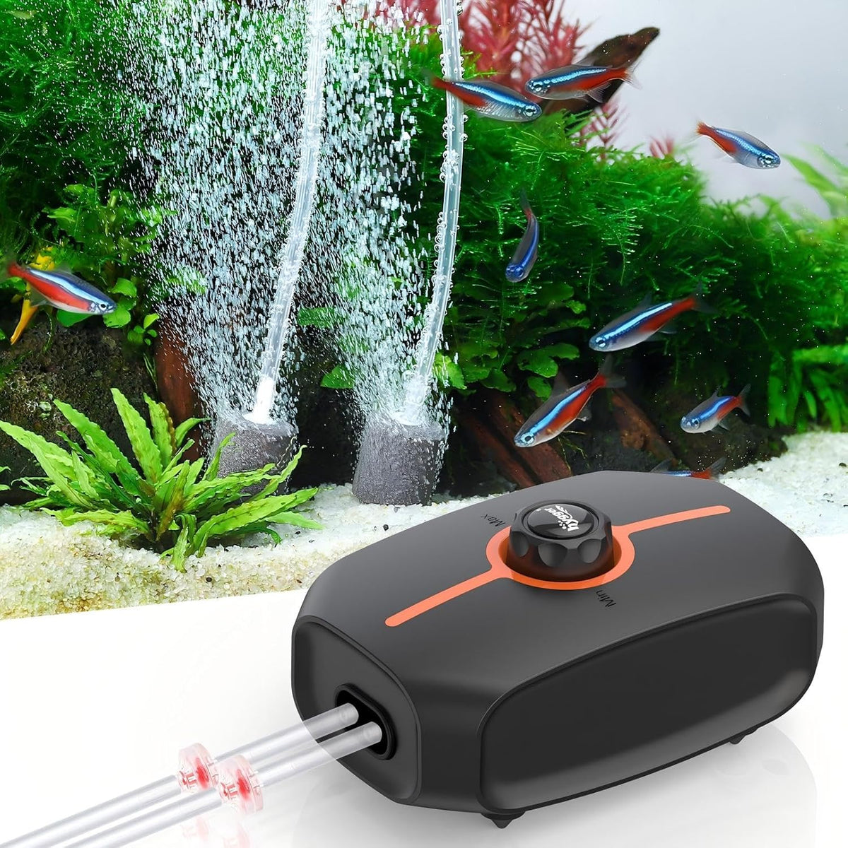 hygger Ultra Quiet Aquarium Air Pump, 2W Fish Tank Air Pump with Accessories, Powerful Oxygen Aerator Pump with Air Stone,Check Valve, Air Tube, Aquarium Bubbler for 1-20 Gallon Fish Tank, Hydroponic