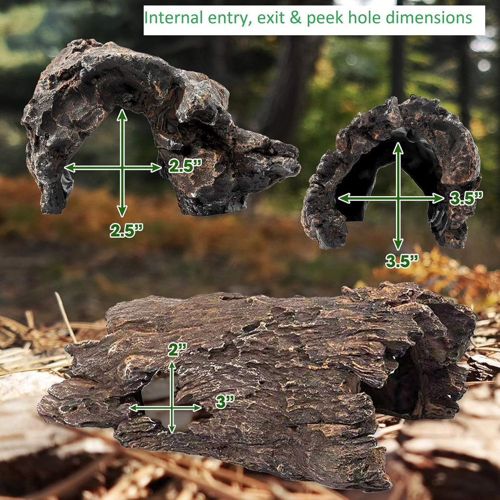 Lizard, Snake or Reptile Hide. XL Large 14" Hollow Log for Aquarium or Fish Tank. Bearded Dragon or Gecko Tank Accessories. Natural Looking Basking Platform, Shrimp or Betta Fish Hideout
