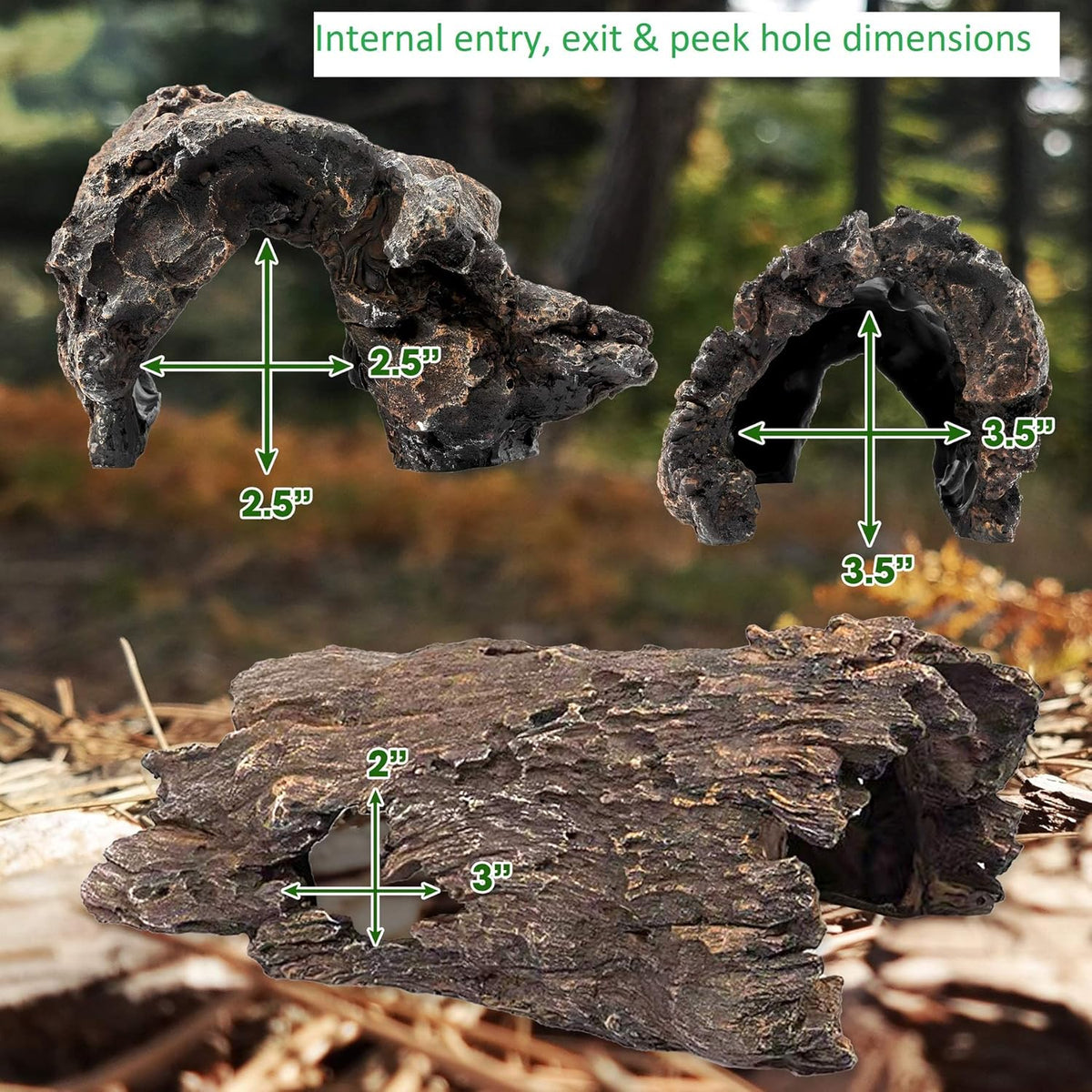 Lizard, Snake or Reptile Hide. XL Large 14" Hollow Log for Aquarium or Fish Tank. Bearded Dragon or Gecko Tank Accessories. Natural Looking Basking Platform, Shrimp or Betta Fish Hideout