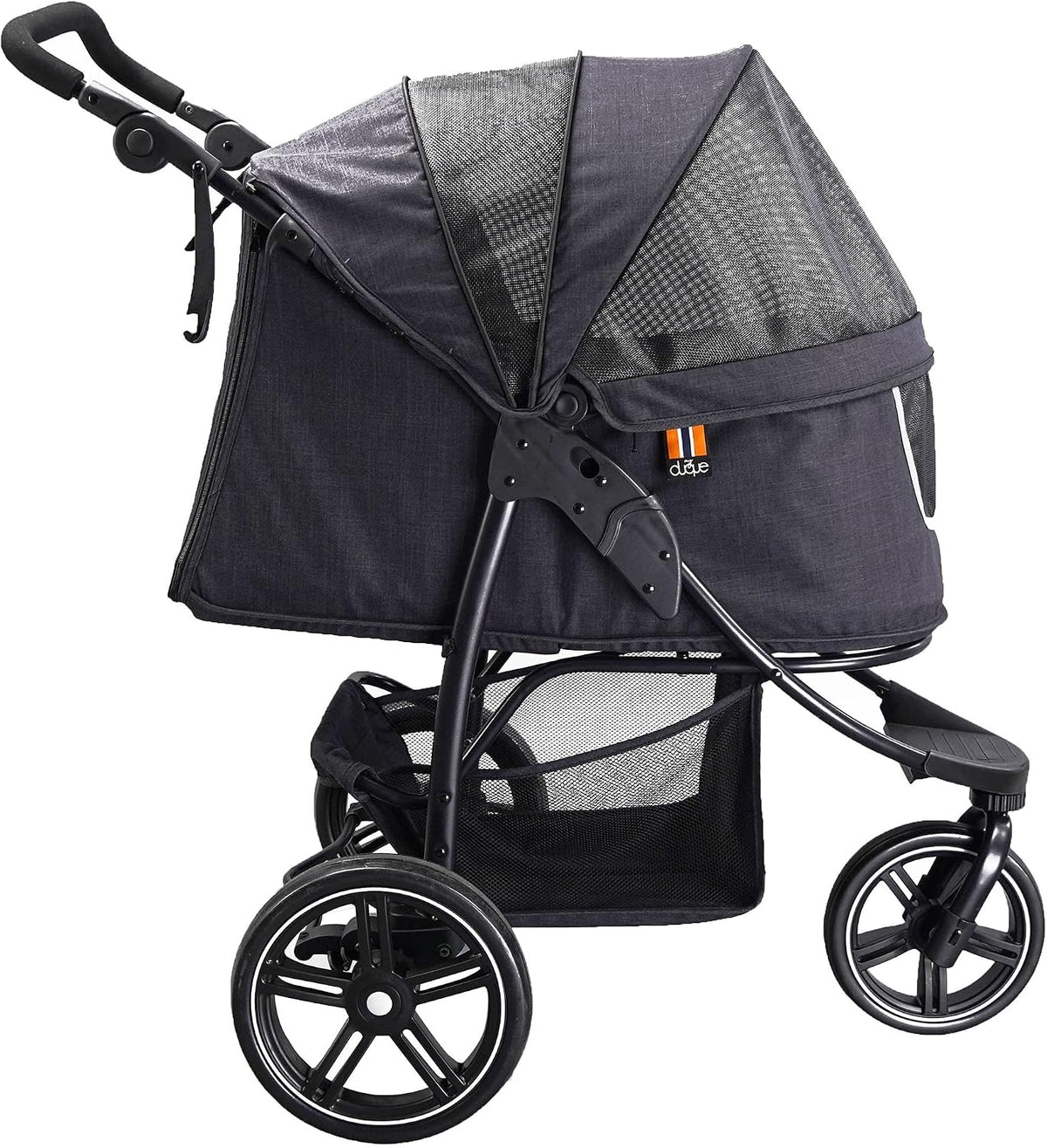 COOPER dog & pet robust buggy, jogger holds up to 32 kg / 70lbs, easy fold, multi-height adjustable soft touch handle, reflective accents, mesh inserts, zippered exits, storage basket below