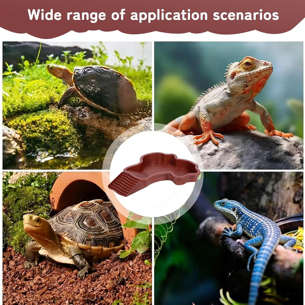 Small Water Dish Plastic Reptile Bathing Pool， Thickened Non-Slip Feeding Tortoise Food Water Bowls with Removable Ramp，Tortoise Habitat Accessories for Turtle Lizard Gecko Snake Bearded Dragons
