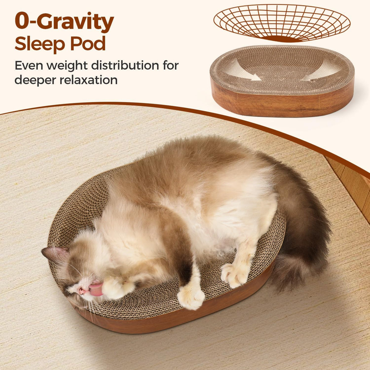 ComSaf Cat Scratcher Bed, Oval Cardboard Scratching Board for Indoor Cats
