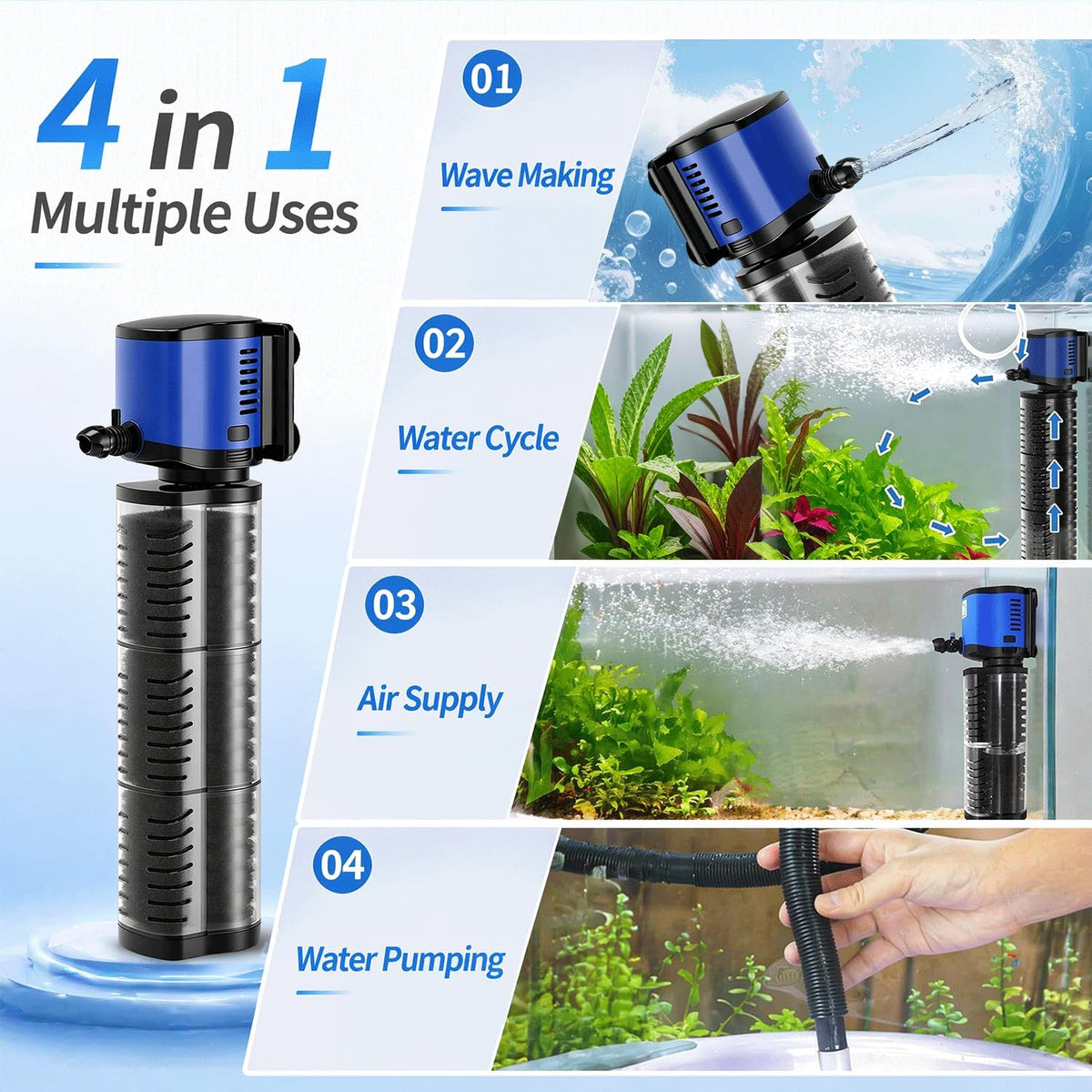 COOSPIDER Aquarium Filter 260GPH Fish Tank Filter for 30-75 Gallon Tank