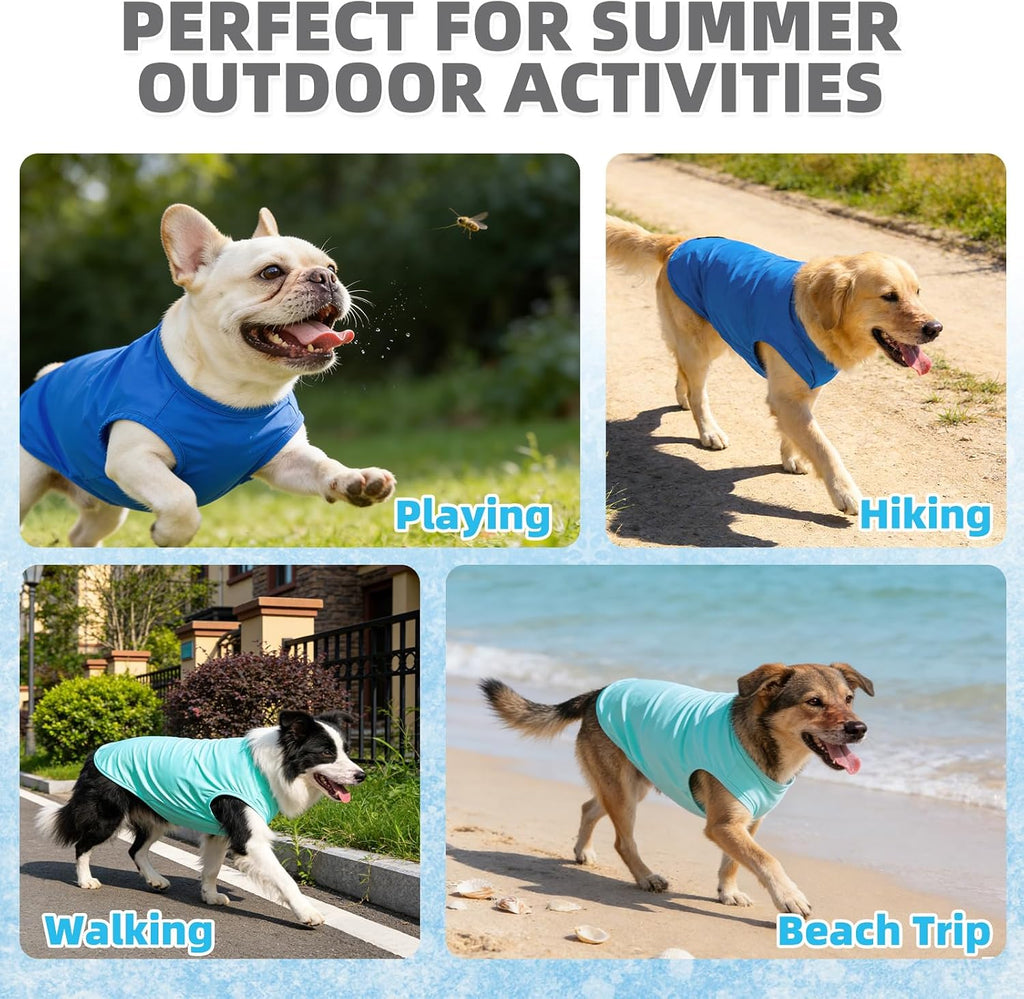 KOOLTAIL Cooling Sunblock Dog Clothes for Large Dogs, 2 Pack UPF50+ UV & Insect Protection Quick Dry Dog T Shirts for Outdoor, Anti-Hair Loss Breathable Sleeveless Pet Vest Tank Tops, Blue&Green, XXL