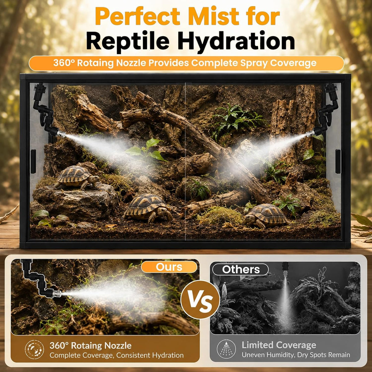Reptile Mister, Automatic Reptile Misting System with Timer, 360°Adjustable Spray Nozzles, Humidifier for Amphibians Terrariums Rainforest Plants