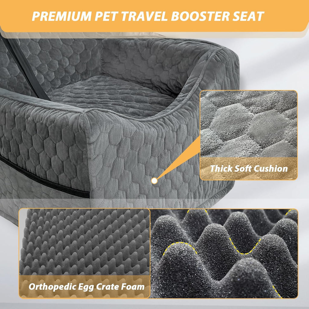 Dog Car Seat for Small/Medium Dogs, Memory Foam Dog Booster Seat, Travel Safety Per Car Seat with Washable Removable Cover, Storage Pockets for Dogs up to 35 lbs