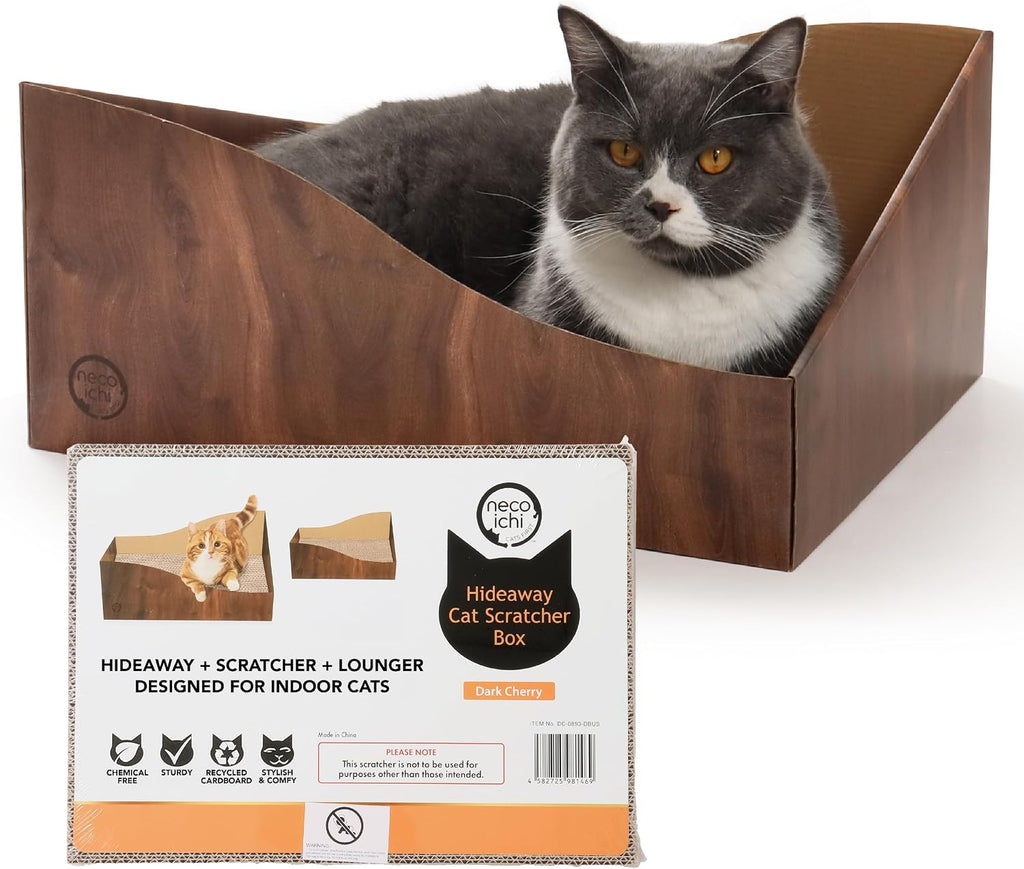Necoichi Hideaway Cat Scratcher Box — Extra Large | Horizontal Scratch Pad + Lounger + Hideaway for Indoor Cats | 100% Recycled Cardboard, Chemical-Free