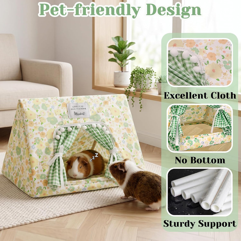 Jenvd Guinea Pig Hideout Medium with Curtain, Machine Washable Bunny Hide