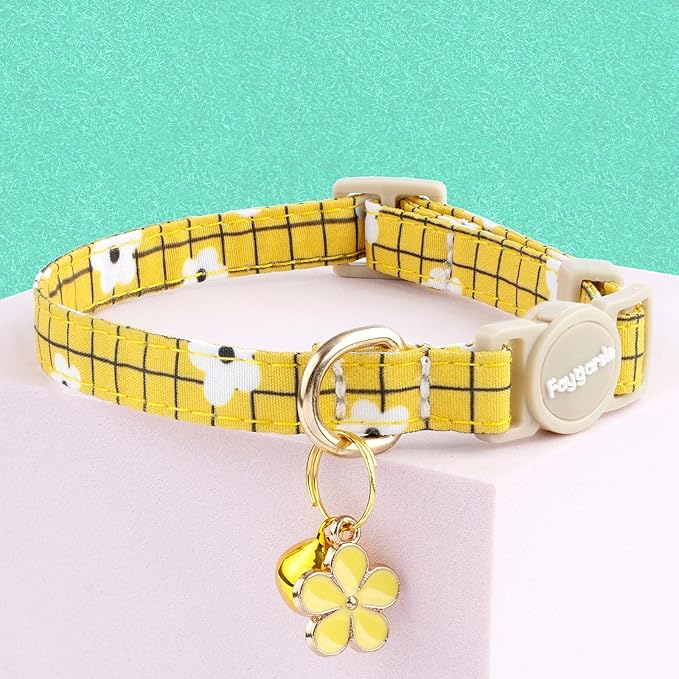 Faygarsle 2 Pack Striped Plaid Floral Pattern Cat Collars Breakaway Safety - Image 3