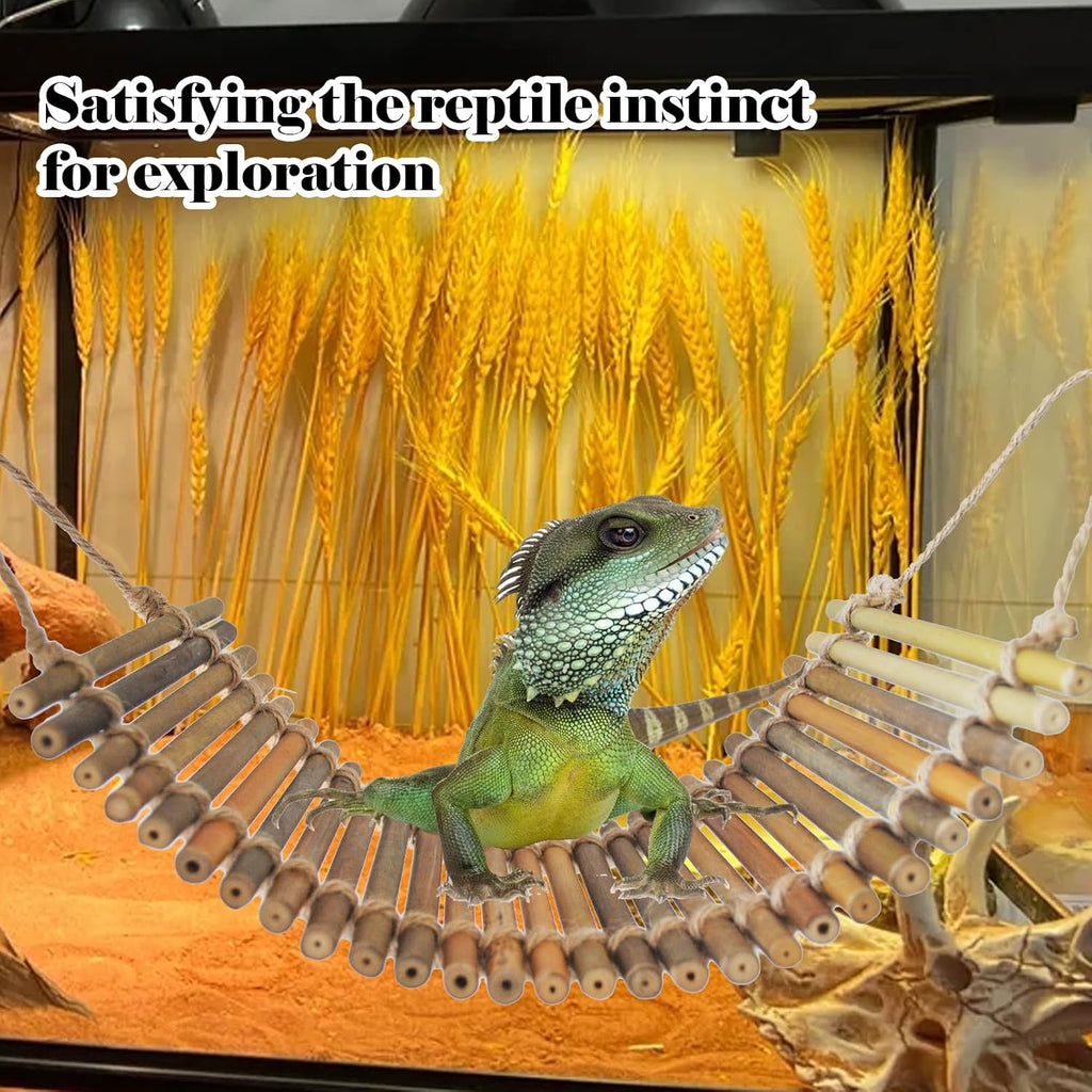 Reptile Bamboo Climbing Bridge,Lizard Ladder Hammock Bridge Bearded Dragon Hanging Bamboo Ladder Lounger Lizard Hammock Terrarium Vines Decor Reptile Habitat Tank Accessories for Chameleon Gecko