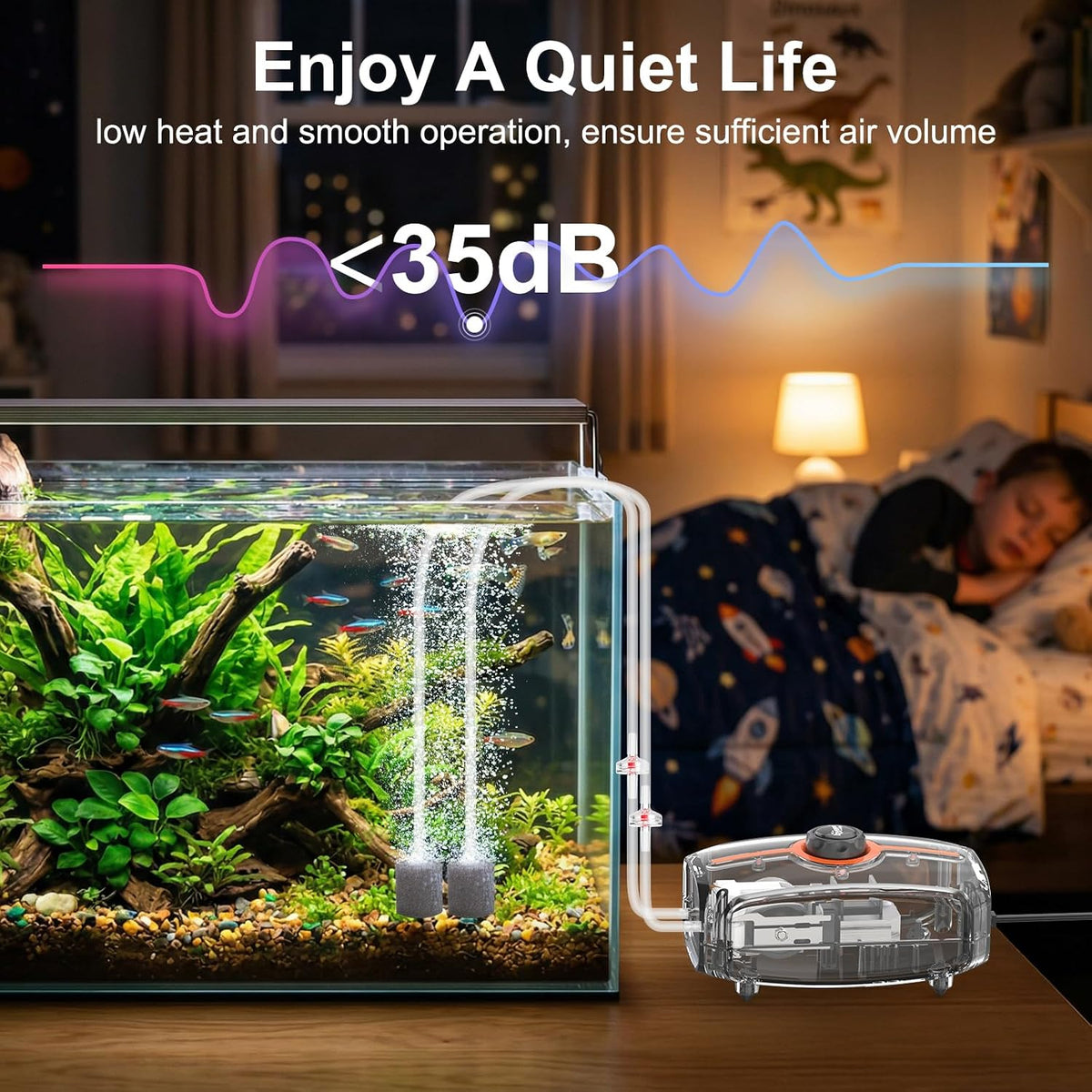 hygger Ultra Quiet Aquarium Air Pump, 2W Fish Tank Air Pump with Accessories, Powerful Oxygen Aerator Pump with Air Stone,Check Valve, Air Tube, Aquarium Bubbler for 1-20 Gallon Fish Tank, Hydroponic