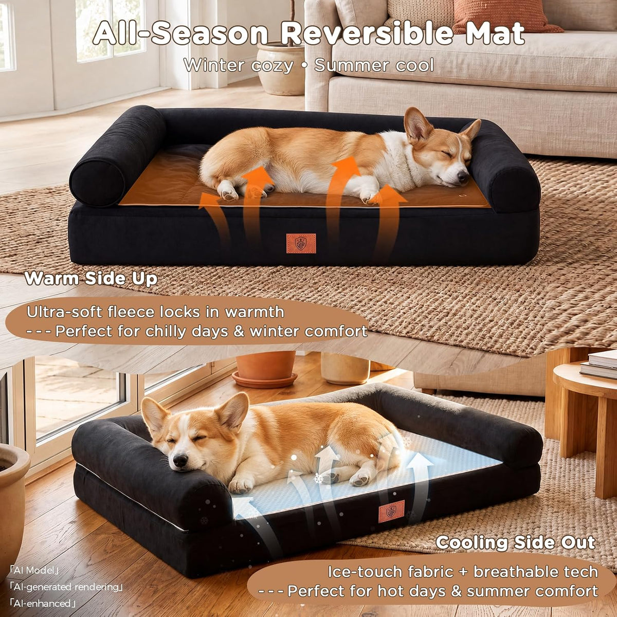 GTPLAYER Dog Bed, Egg-Crate Foam Pressure Relief with Waterproof Washable Pet Bed 29.5" with 2-in-1 Cooling/Warming Pad, Non-Slip Bottom, Detachable Pillows, Ideal for All Dogs
