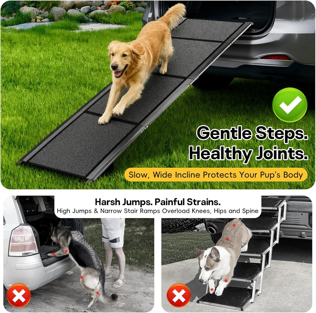 Dog Ramp for Large Pets, 71" L x 20" W, 300LBS Capacities Aluminum Pet Ramp
