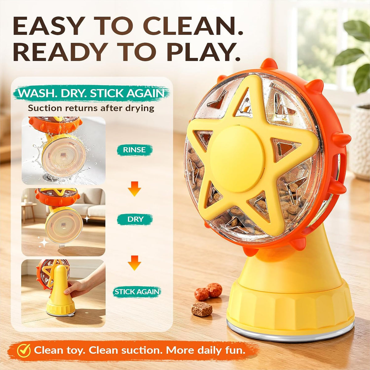 Interactive Cat Treat Dispenser, 2-in-1 Slow Feeder & Wand, Yellow