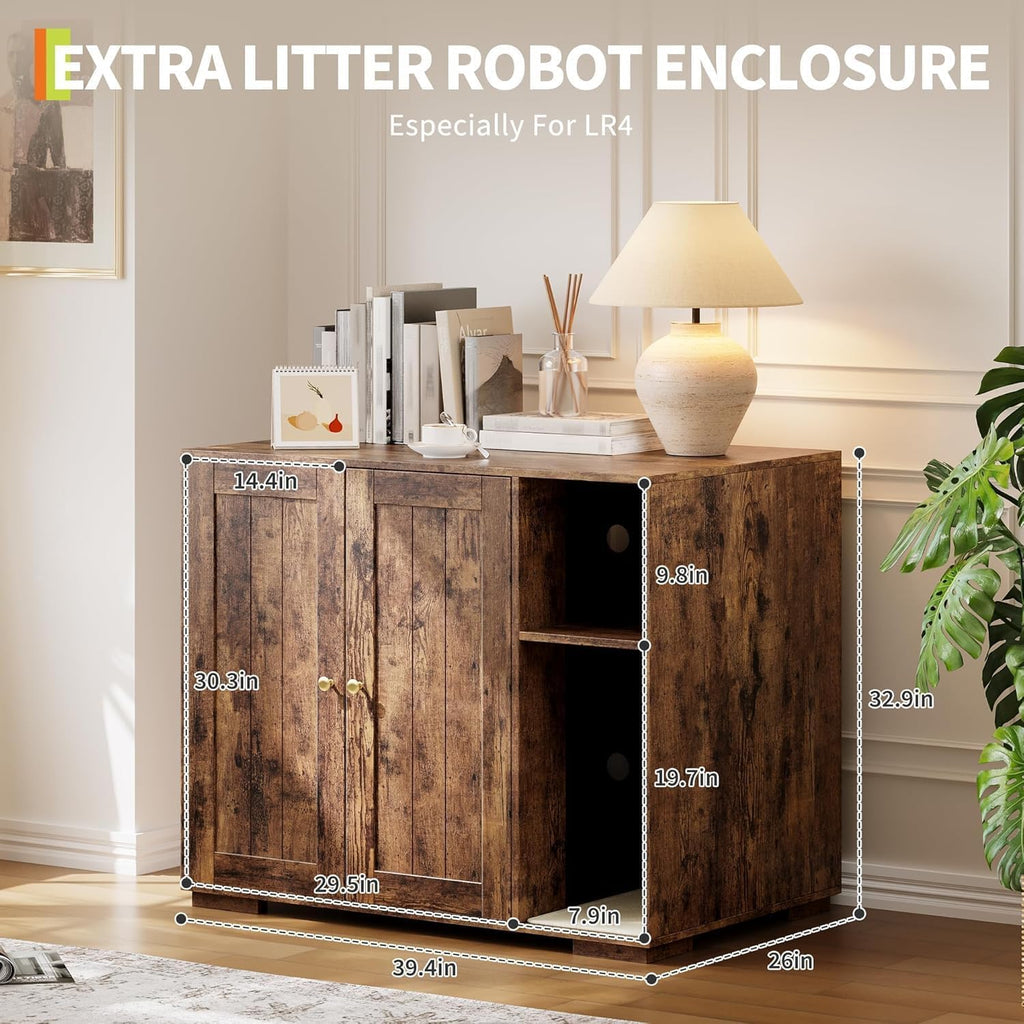 Large Litter Box Enclosure, Hidden Litter Box Furniture with Built-in Power Outlet & Litter Catcher, Fits Large & Automatic Cat Litter Boxes, Sturdy Easy-to-Assemble Cat Litter Box Enclosure for Home