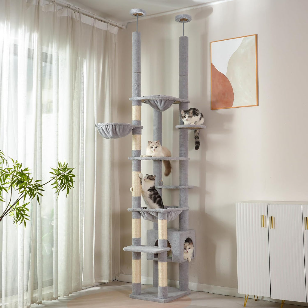 Floor to Ceiling Cat Tree Dual Posts, Adjustable Height 88.9-109"