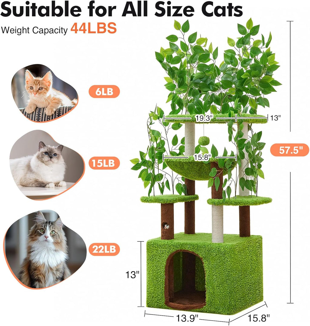 Woochpet 60"Large Cat Tree with Scratching Post,Tall Cat Tower with Hammock