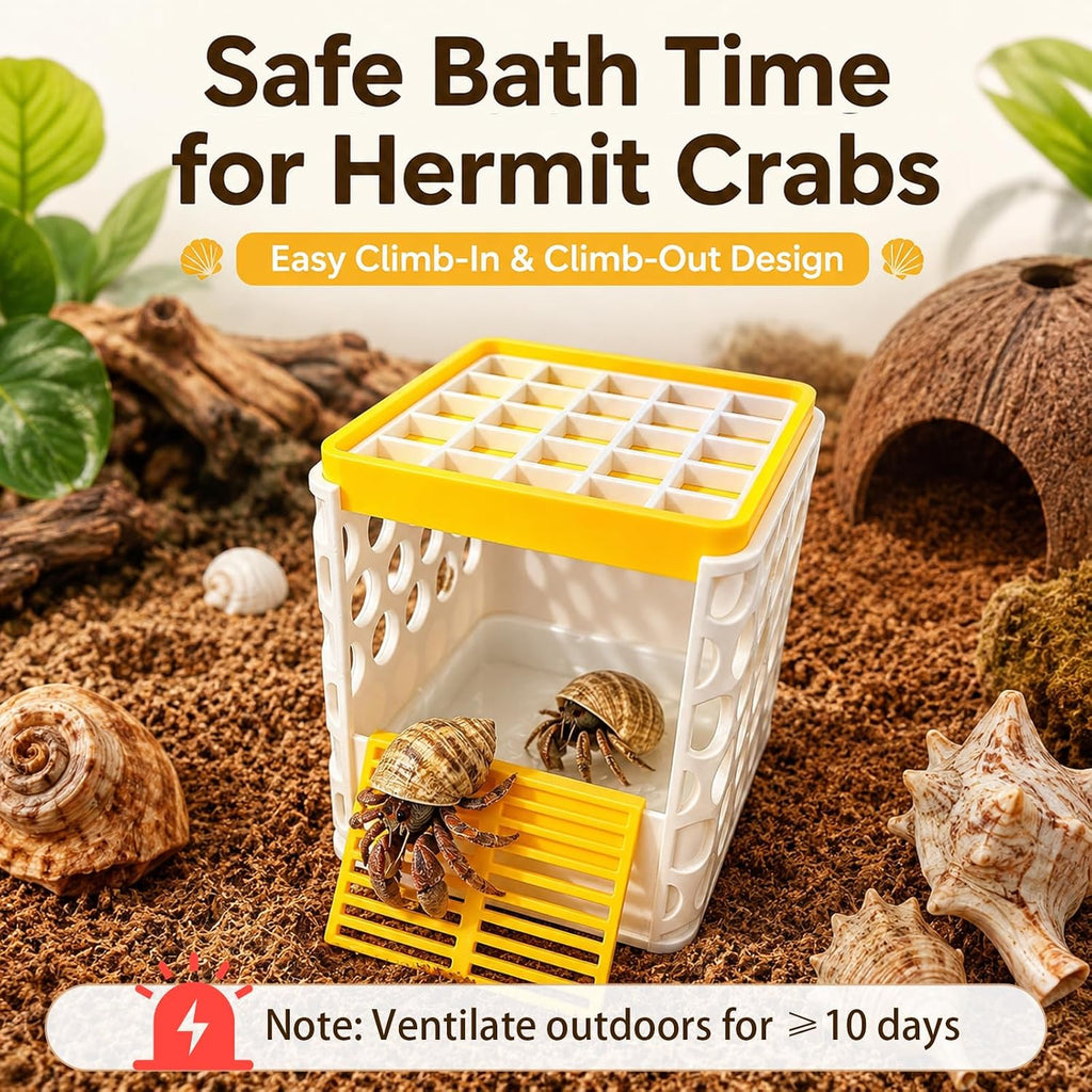 Hermit Crab Bath Pool, Hermit Crab Pool with Detachable Non-Slip Ramp, 2-in-1 Bathing & Feeding Terrarium Habitat Accessory, 3D Printed Anti-Drowning Crawler Basin, Durable Easy Clean Indoor Pet Tank