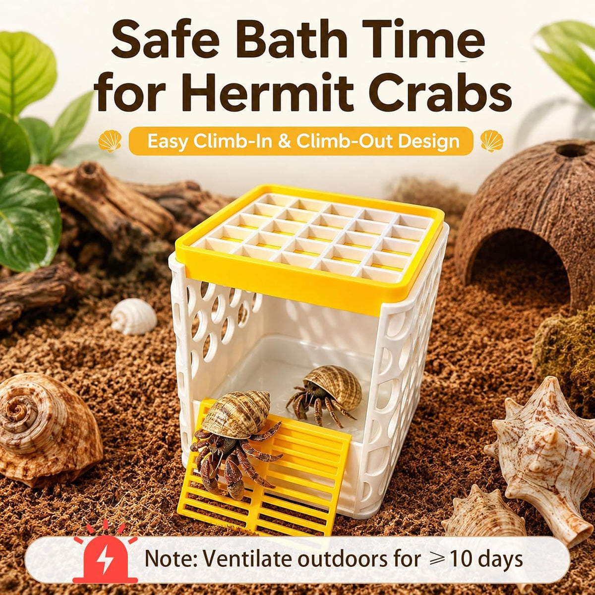 Hermit Crab Bath Pool, Hermit Crab Pool with Detachable Non-Slip Ramp, 2-in-1 Bathing & Feeding Terrarium Habitat Accessory, 3D Printed Anti-Drowning Crawler Basin, Durable Easy Clean Indoor Pet Tank