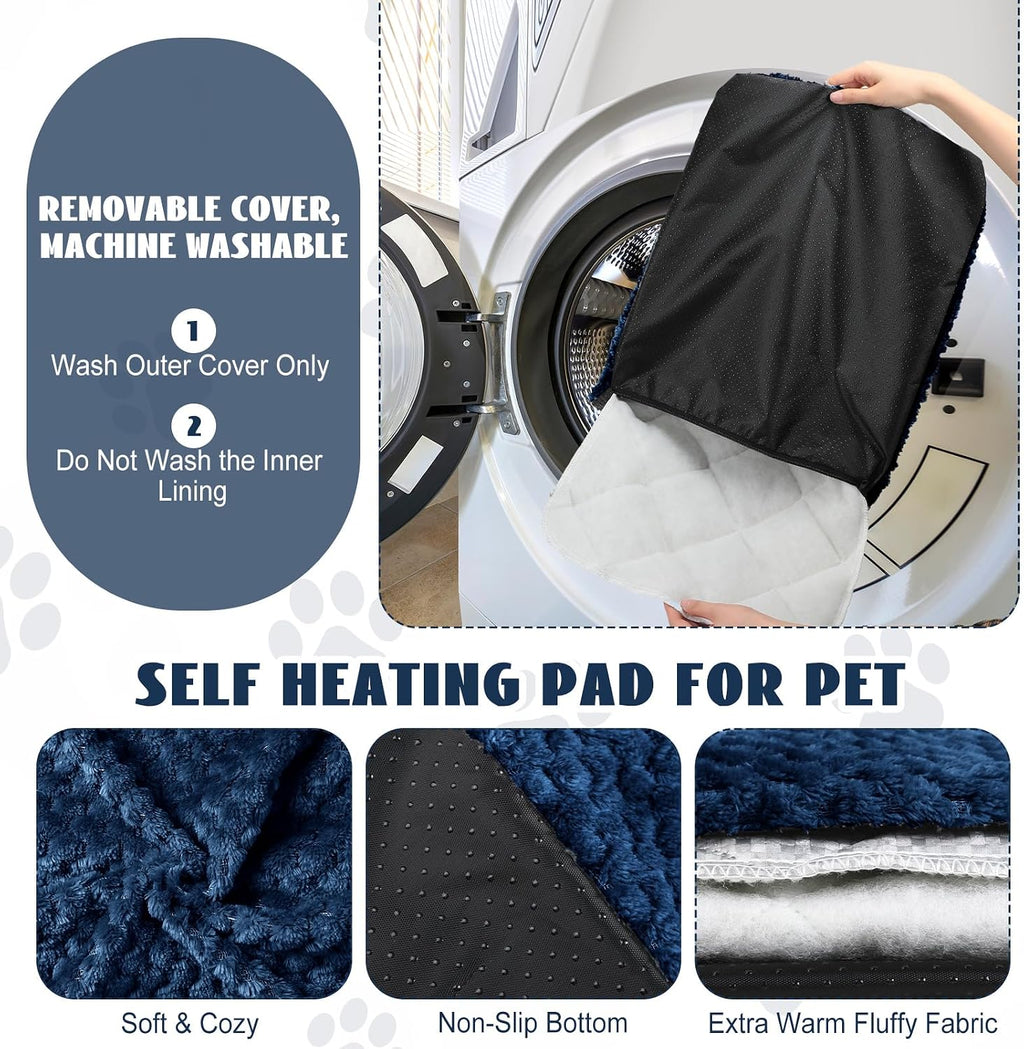 Drydiet 4 Pcs Self Heating Cat Pad Self Warming Cat Bed 16x20 in, Navy Blue