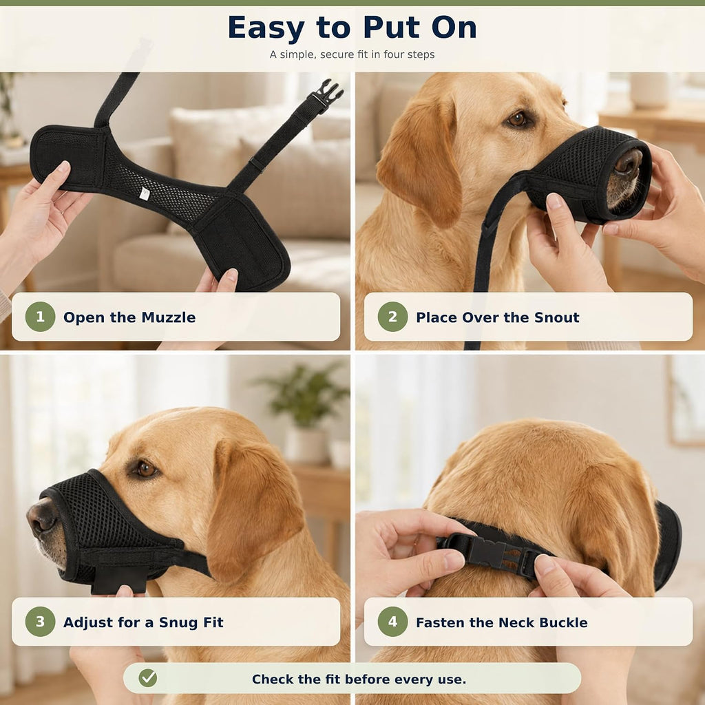 Dog Muzzle for Medium Dogs, Breathable Mesh, Black, M