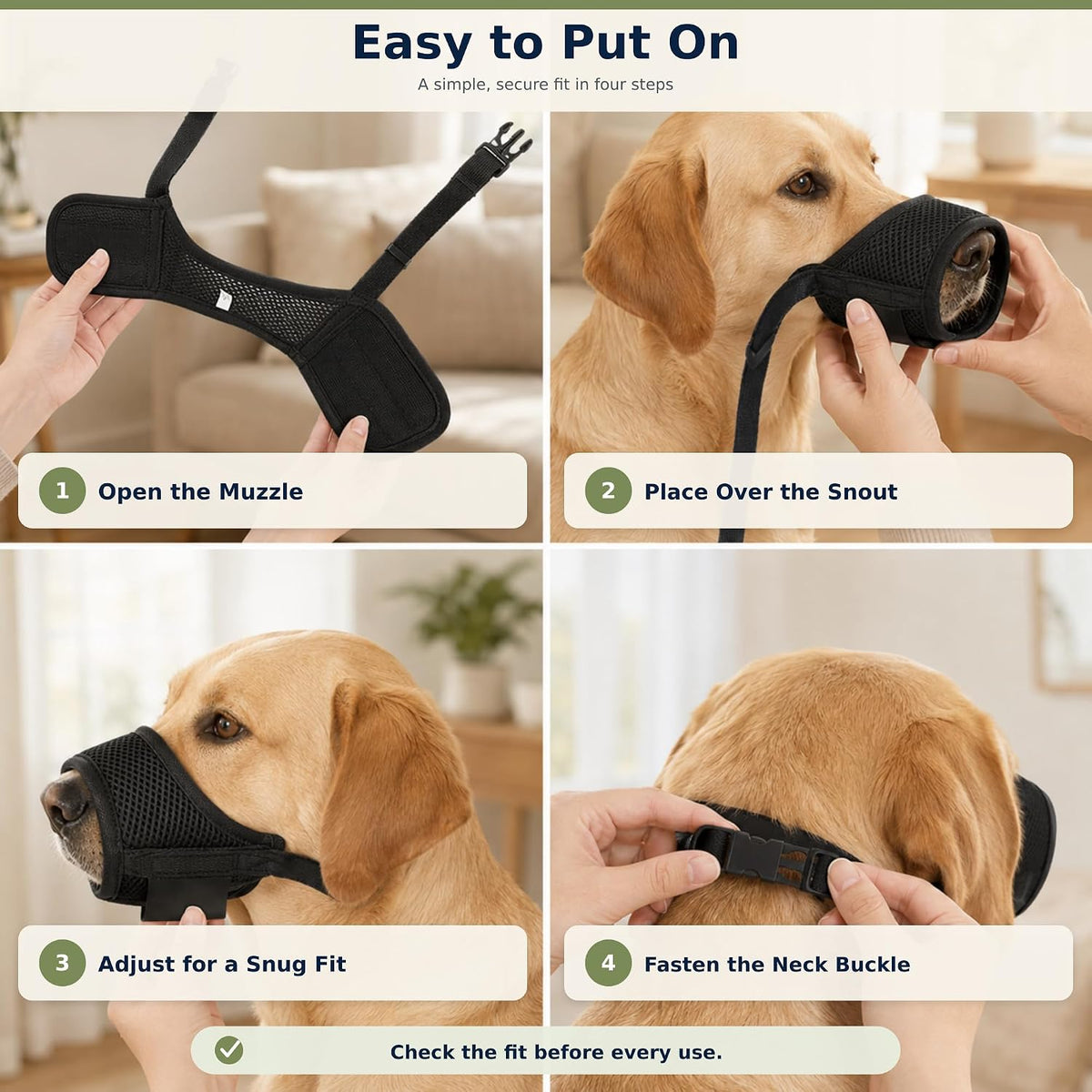 Dog Muzzle for Medium Dogs, Breathable Mesh, Black, M
