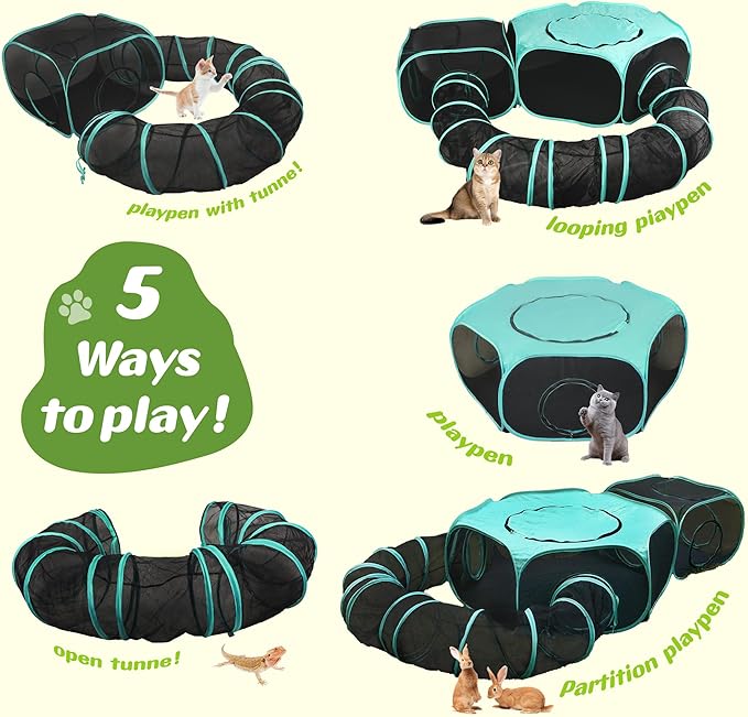 Large Outdoor Cat Enclosure Pop-Up Tent, Portable 3-in-1 Modular Pet Playpen - Image 4