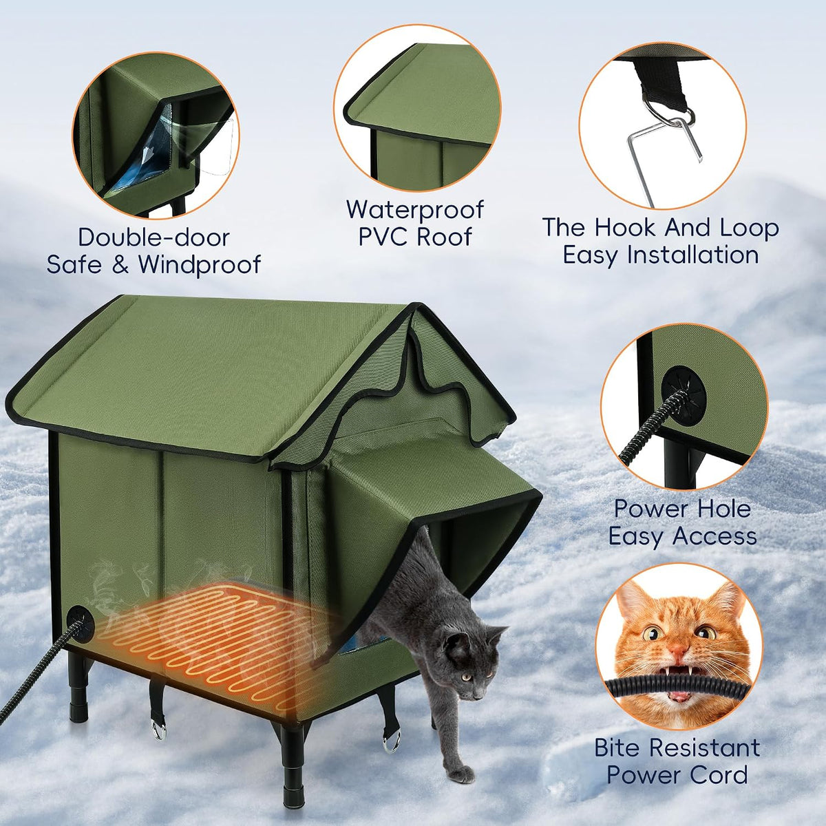 Newget Heated Cat House for Outside, Winter Cat House with Heated Pad