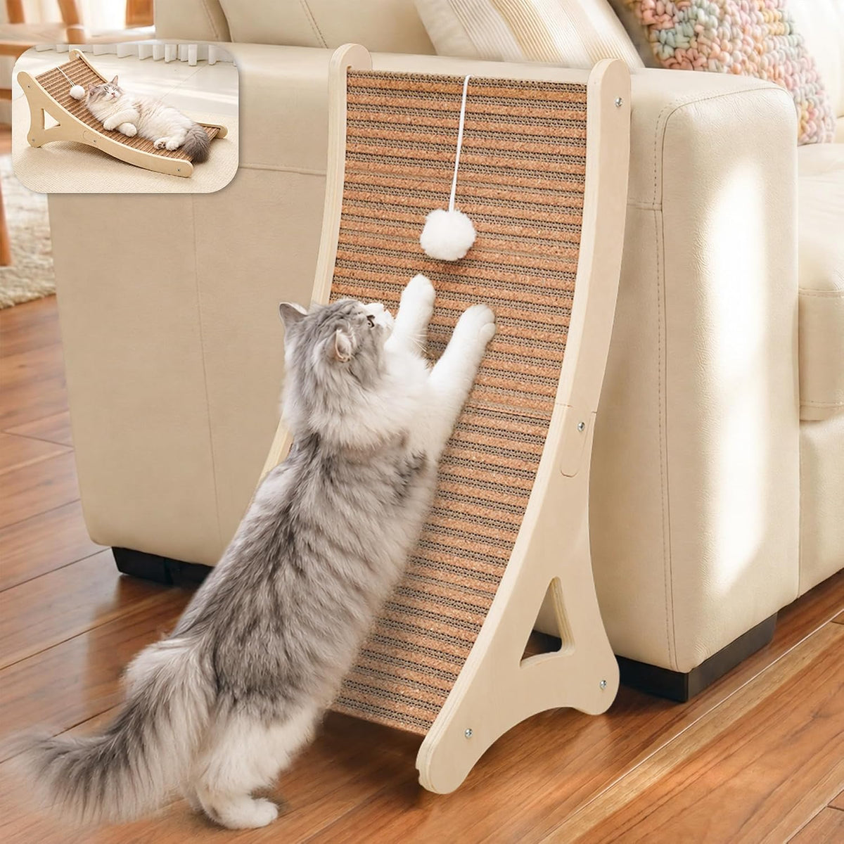 PETKARAY Cork Cat Scratcher, Curved Natural Scratch pad for Indoor Cats