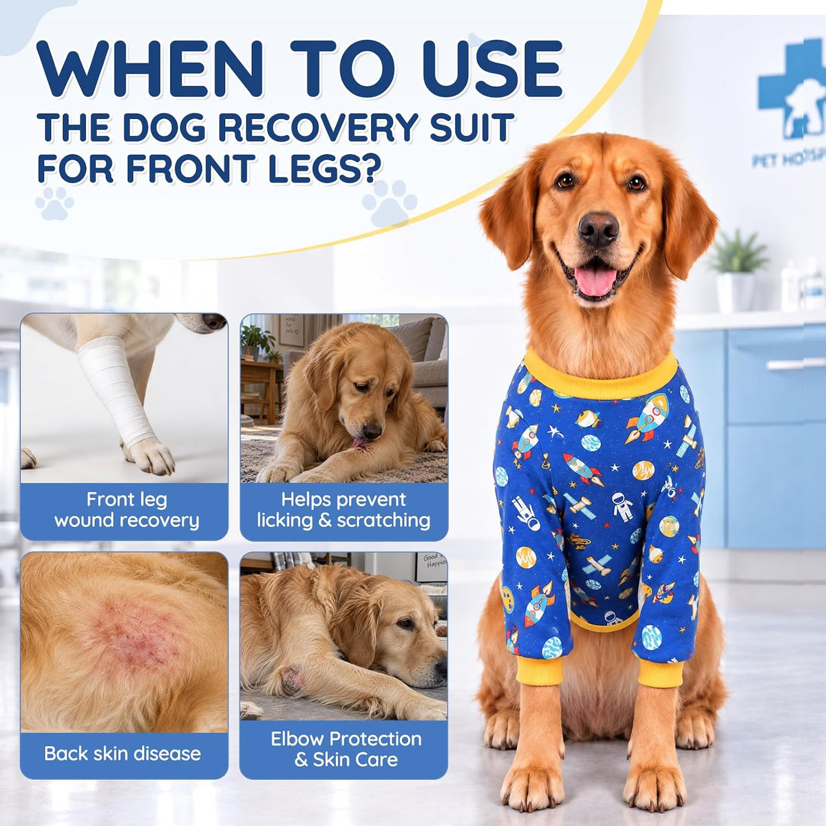 Dog Surgery Recovery Suit with Front Leg Elbow Protector
