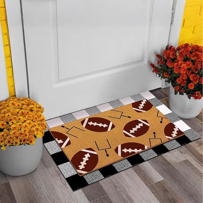 Tinideya 2 Pcs Football Theme Door Mat American Ball Design Welcome Non Slip - Image 7