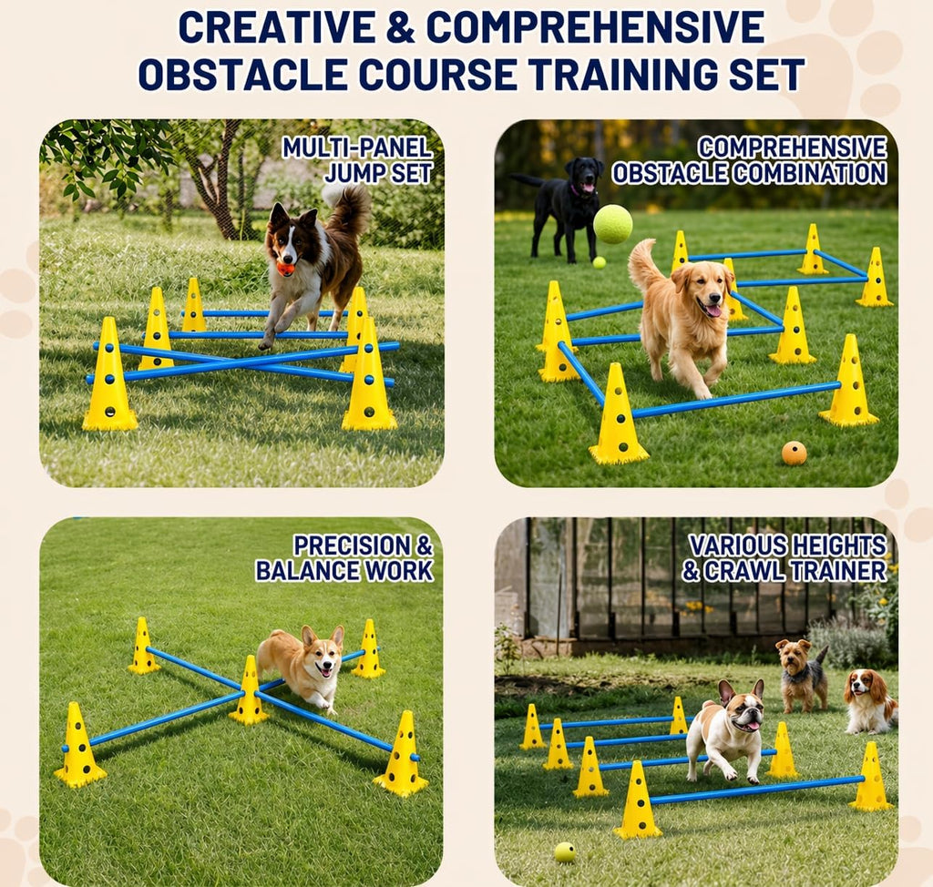 Dog Agility Equipment Set, 6 Adjustable Hurdles with 12 Cones and Poles
