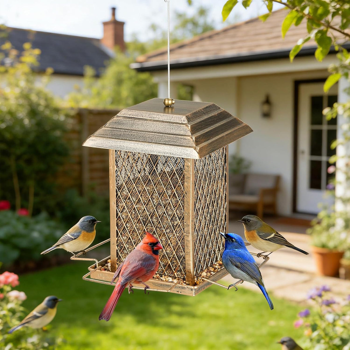 Bird Feeder, 6LB Large Capacity Metal Bird Feeders for Outdoor Hanging