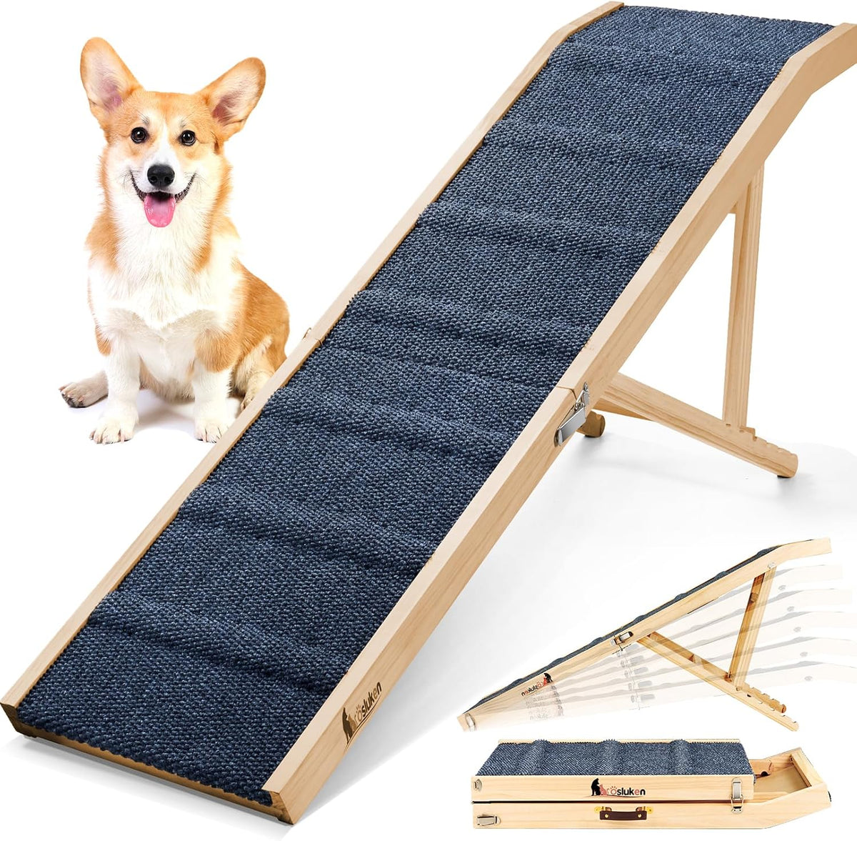 𝟐𝟎𝟐𝟔 𝐔𝐩𝐠𝐫𝐚𝐝𝐞𝐝 Dog Ramp for Bed, 64" Long Foldable Pet Ramp for Small Large Dogs, Dog Ramps for High Beds, High Traction with Platform 6 Adjustable Heights 24" to 30" Up to 220LBS Black