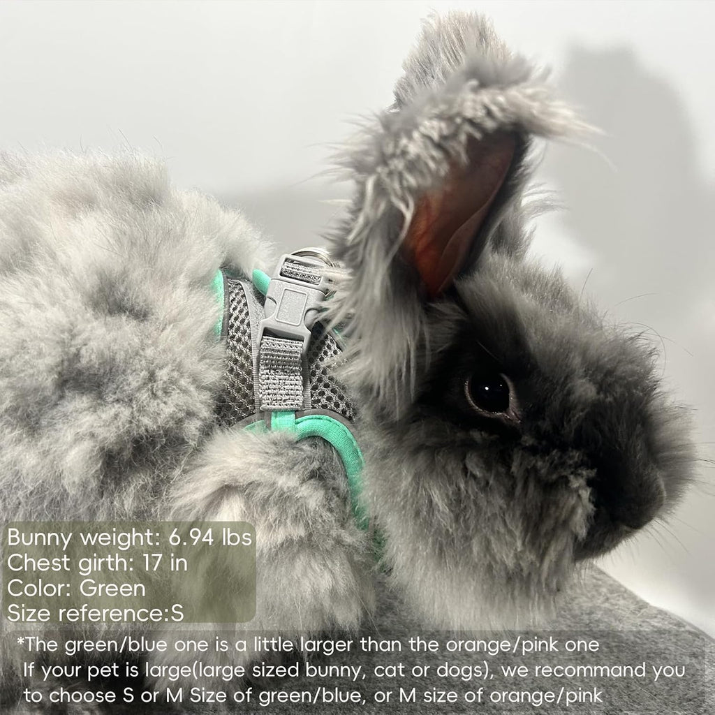 Rabbit Harness and Leash Set Escape Proof, Adjustable Soft Padded Vest, Breathable Mesh Bunny Harness with Reflective Strap, Safe for Small Animals(Blue,S)