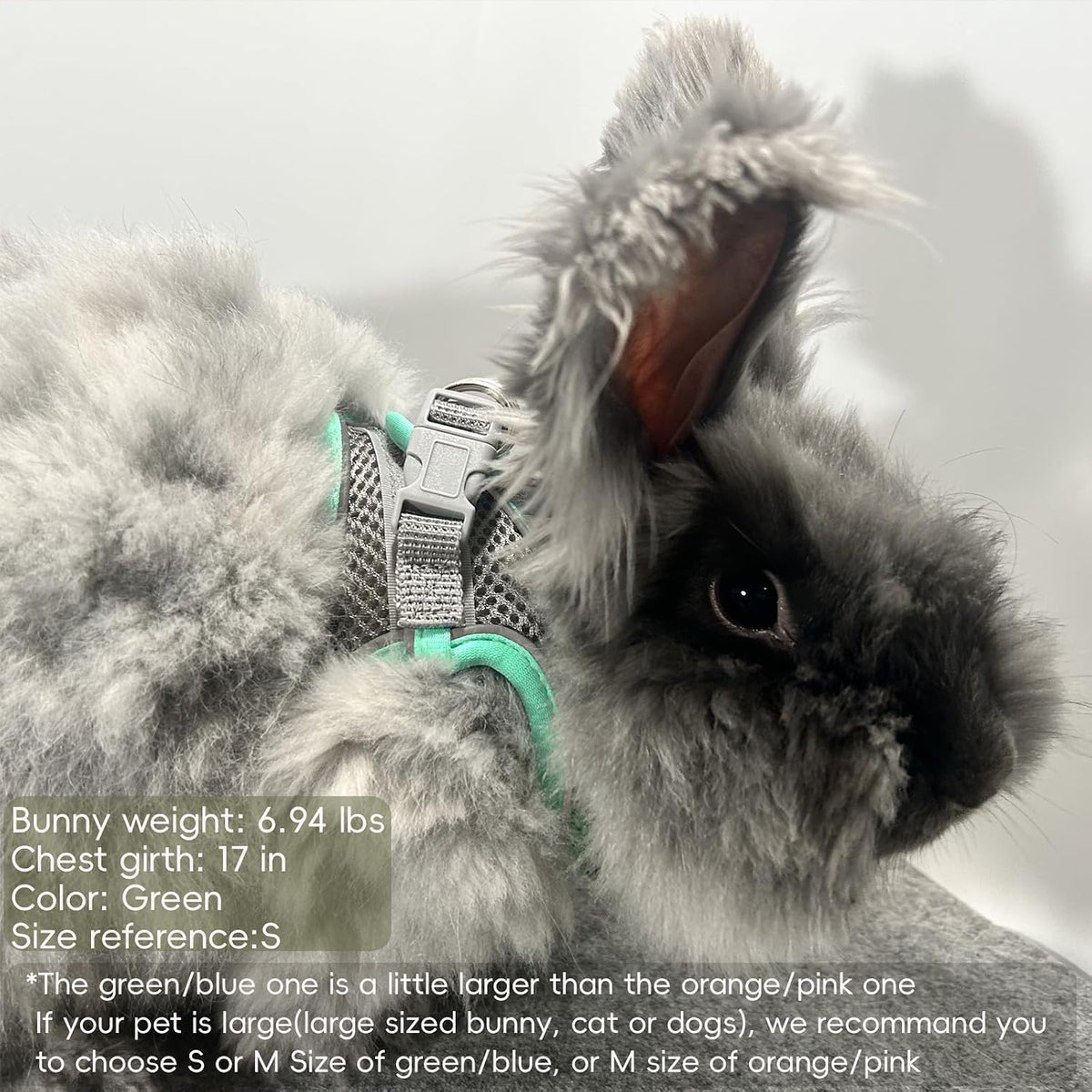Rabbit Harness and Leash Set Escape Proof, Adjustable Soft Padded Vest, Breathable Mesh Bunny Harness with Reflective Strap, Safe for Small Animals(Blue,S)