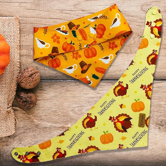 Thanksgiving Dog Bandanas with Snap Button, 2 Pack Adjustable Fall Bandanas - Image 6