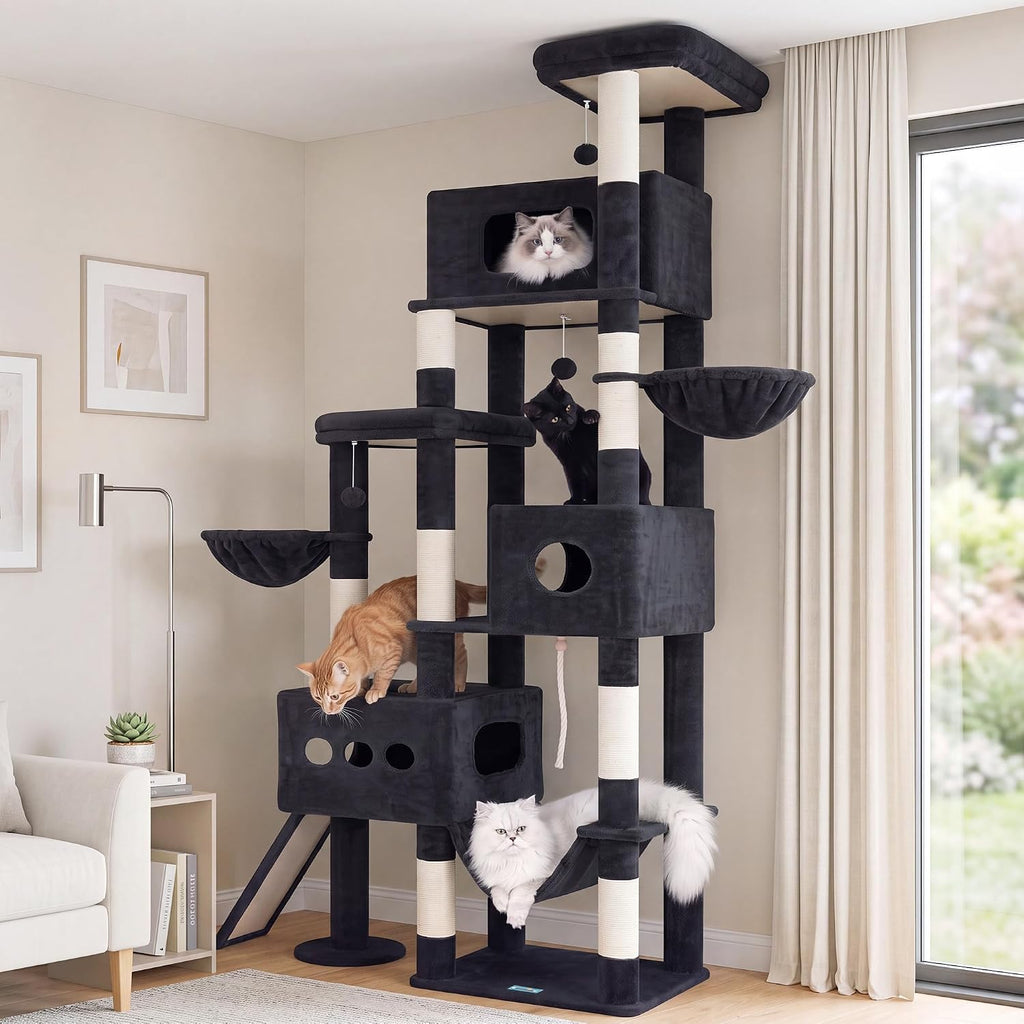 Cat Tree, 89" (225cm) Tall Cat Tower with 3 Cat Condos, GCT808G